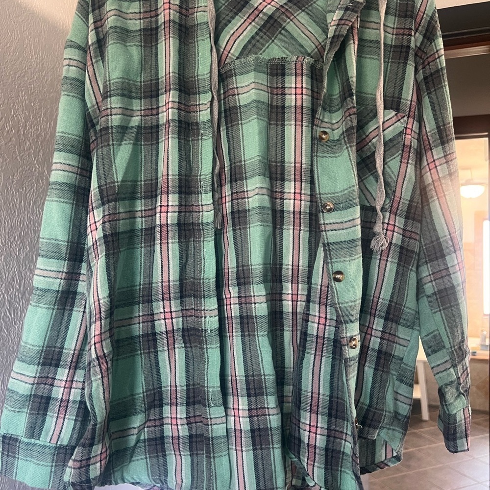 Green Plaid Button-Up Shirt